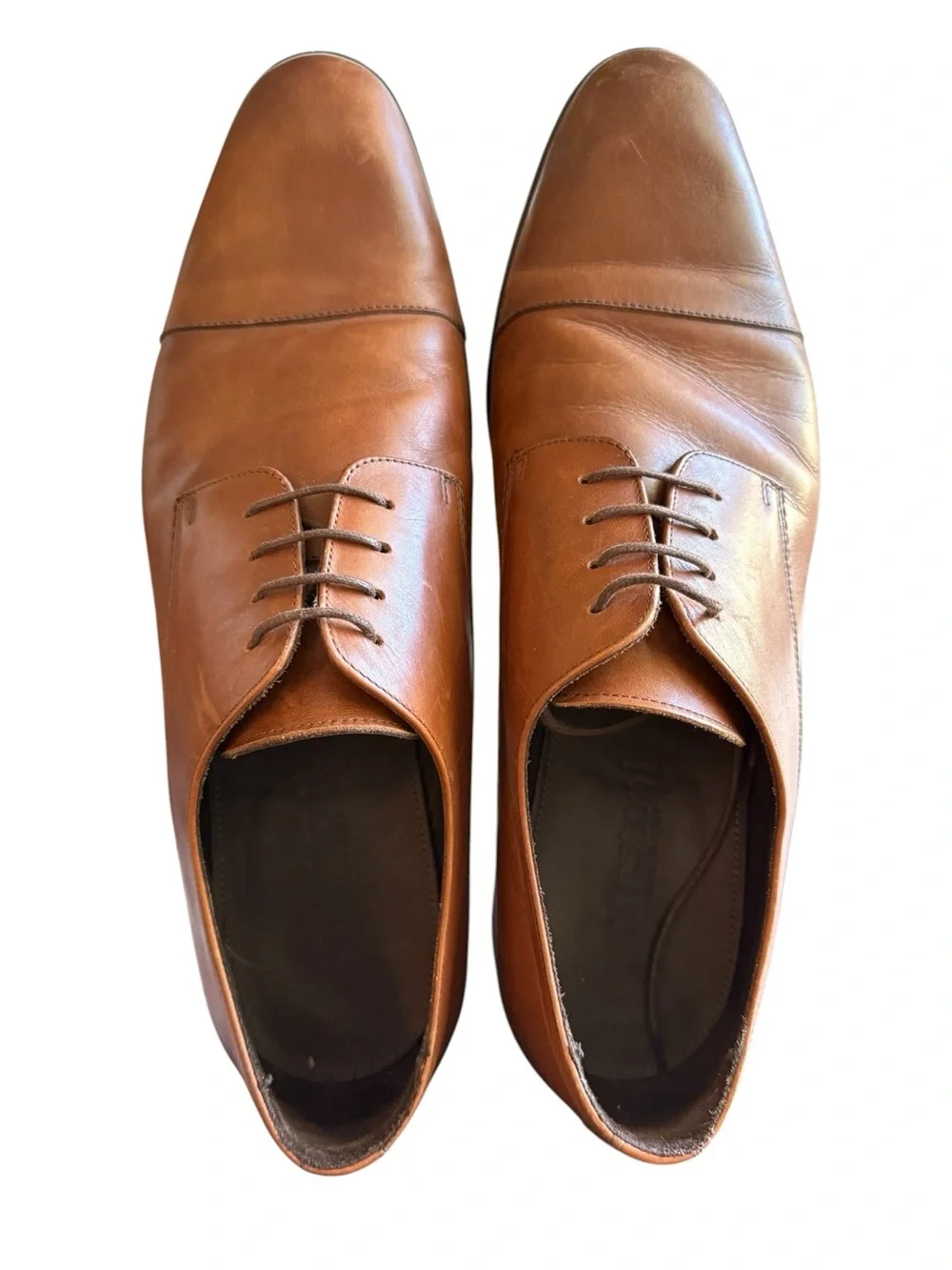 a. testoni M50004 Cognac Brown Leather Cap Toe Derby Dress Shoes Men’s 12 Made i